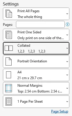 collate setting